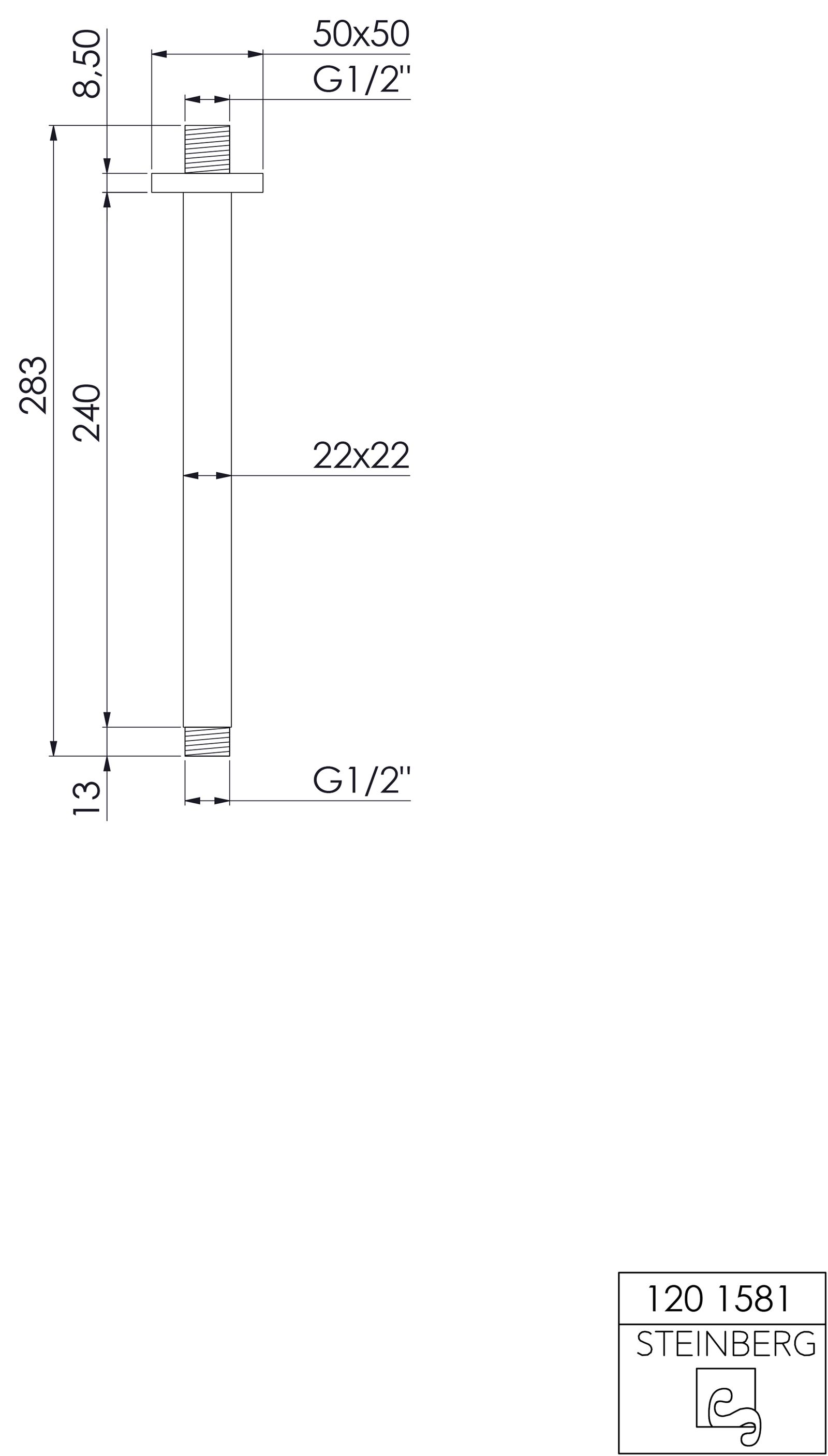 Steinberg Brausearm Serie 120 240 mm, chrom, Deckenmontage