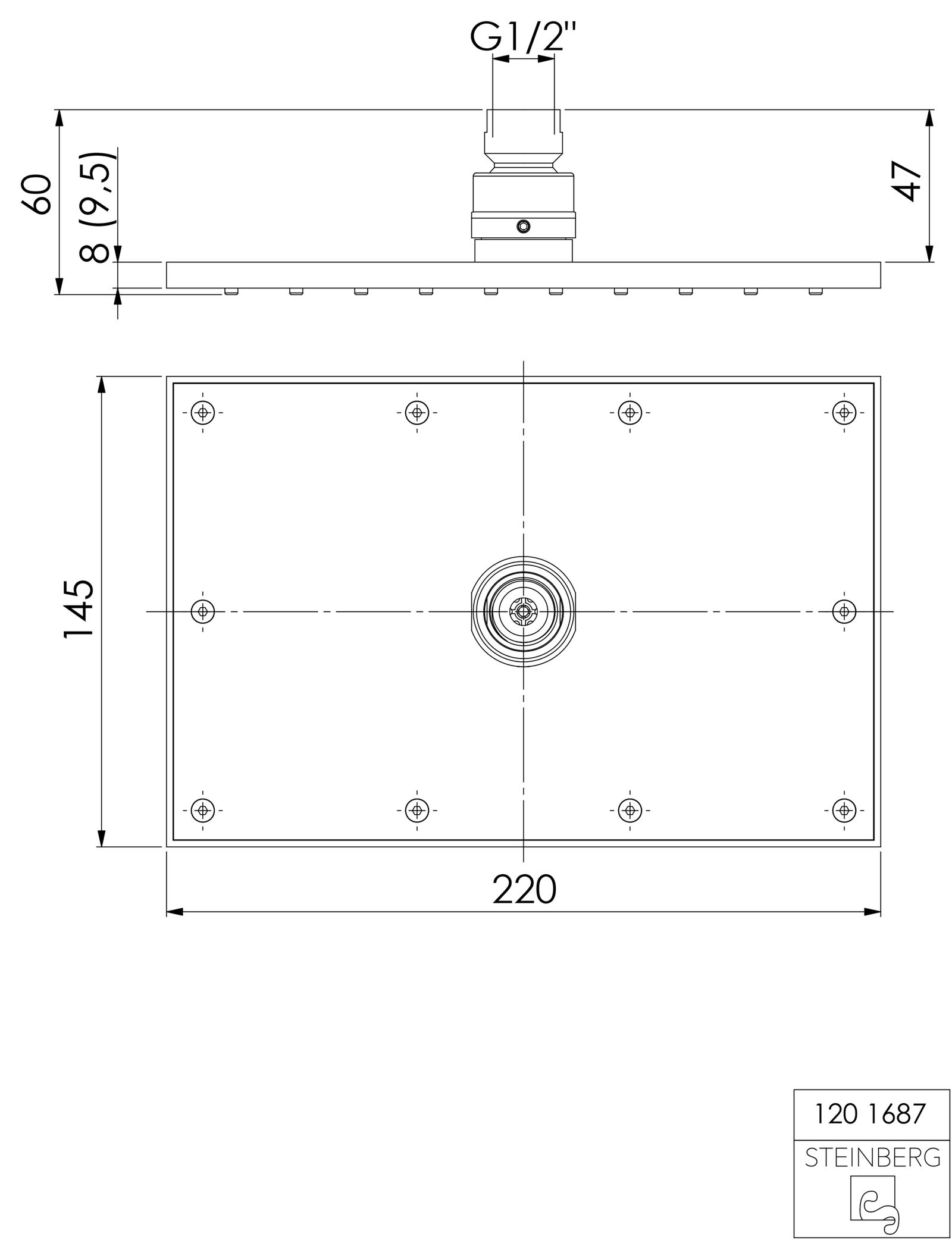 Steinberg Regenbrause Serie 120 145 x 220 x 9,5 mm, chrom, mit Easy-clean System, chrom