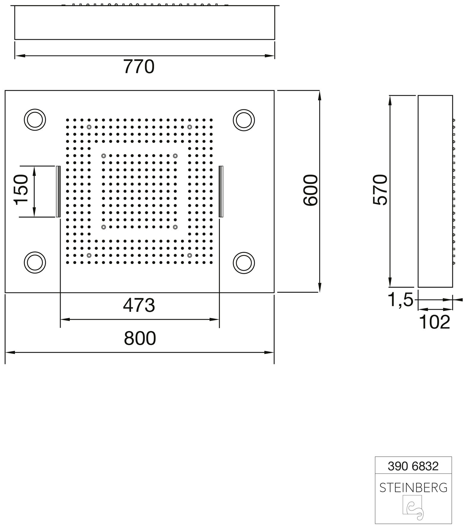 Steinberg Regenpaneel Serie 390 Sensual Rain 600x800mm, mit LED, für Deckeneinbau, Edelstahl poliert
