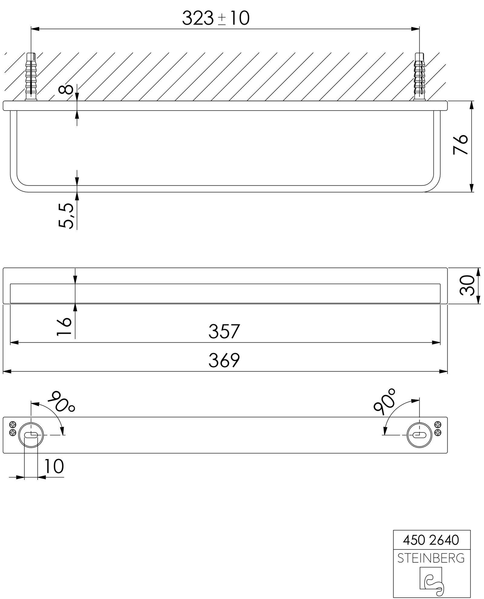 Steinberg Badetuchhalter Serie 450 324 mm, chrom, Messing