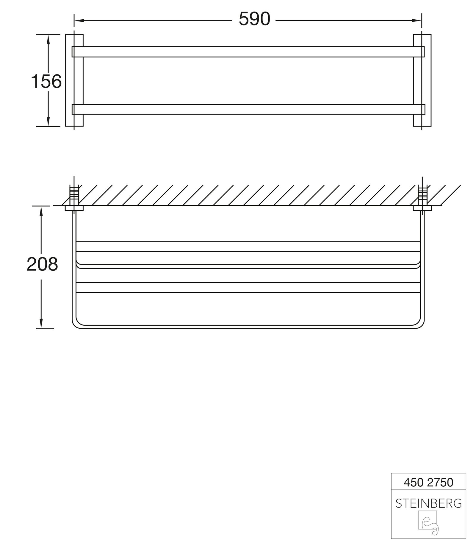 Steinberg Handtuchablage Serie 450 590x208mm, Messing, chrom