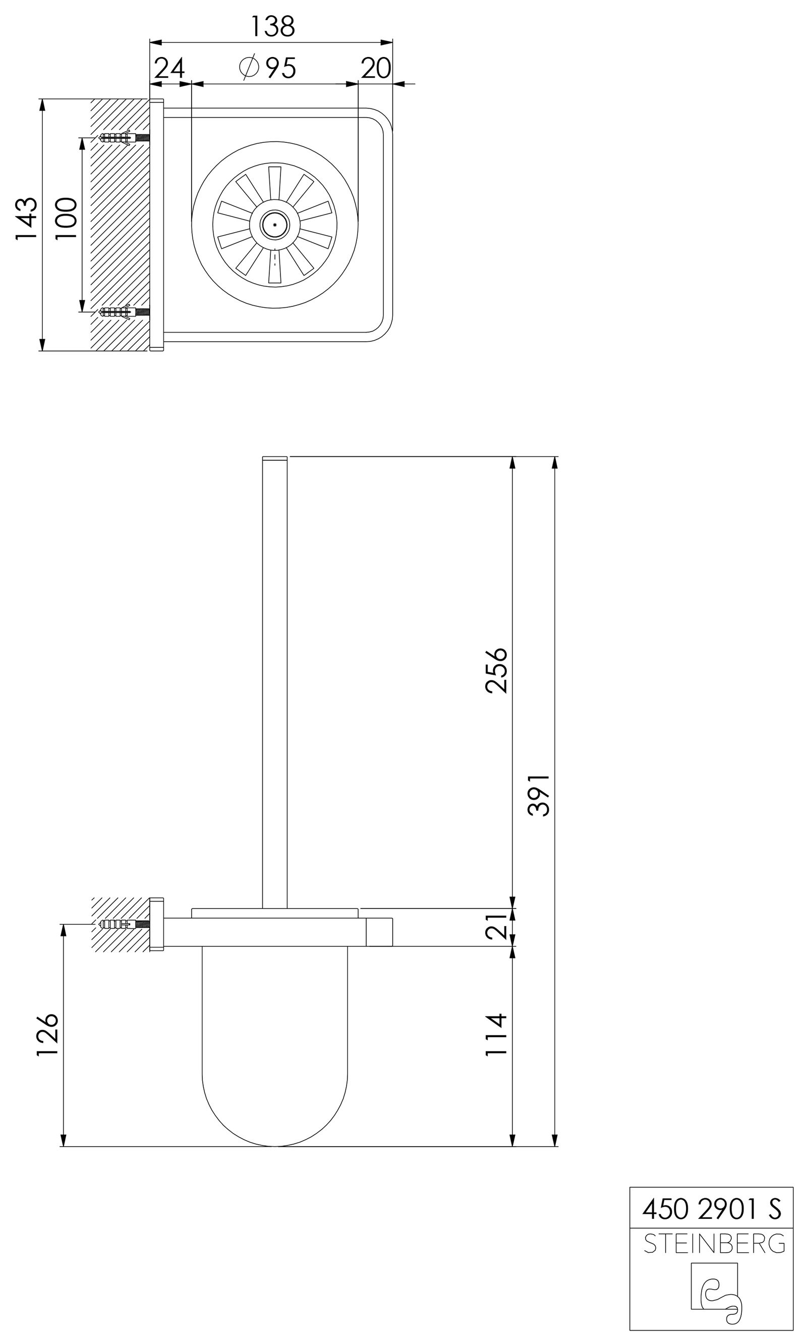 Steinberg Toiletten-Bürstengarnitur Serie 450 mit Glas satiniert, Messing, Matt Black