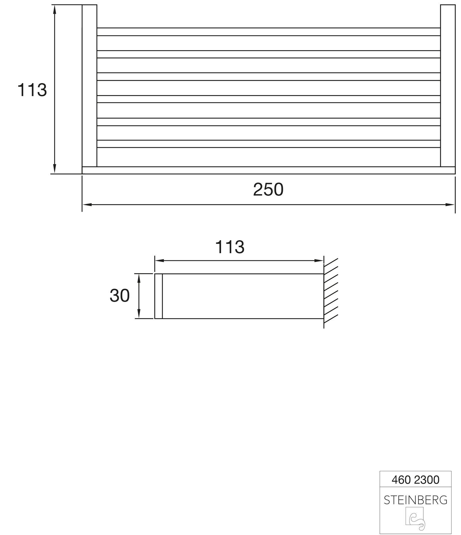 Steinberg Ablagekorb Serie 460 250x113mm, Messing, chrom
