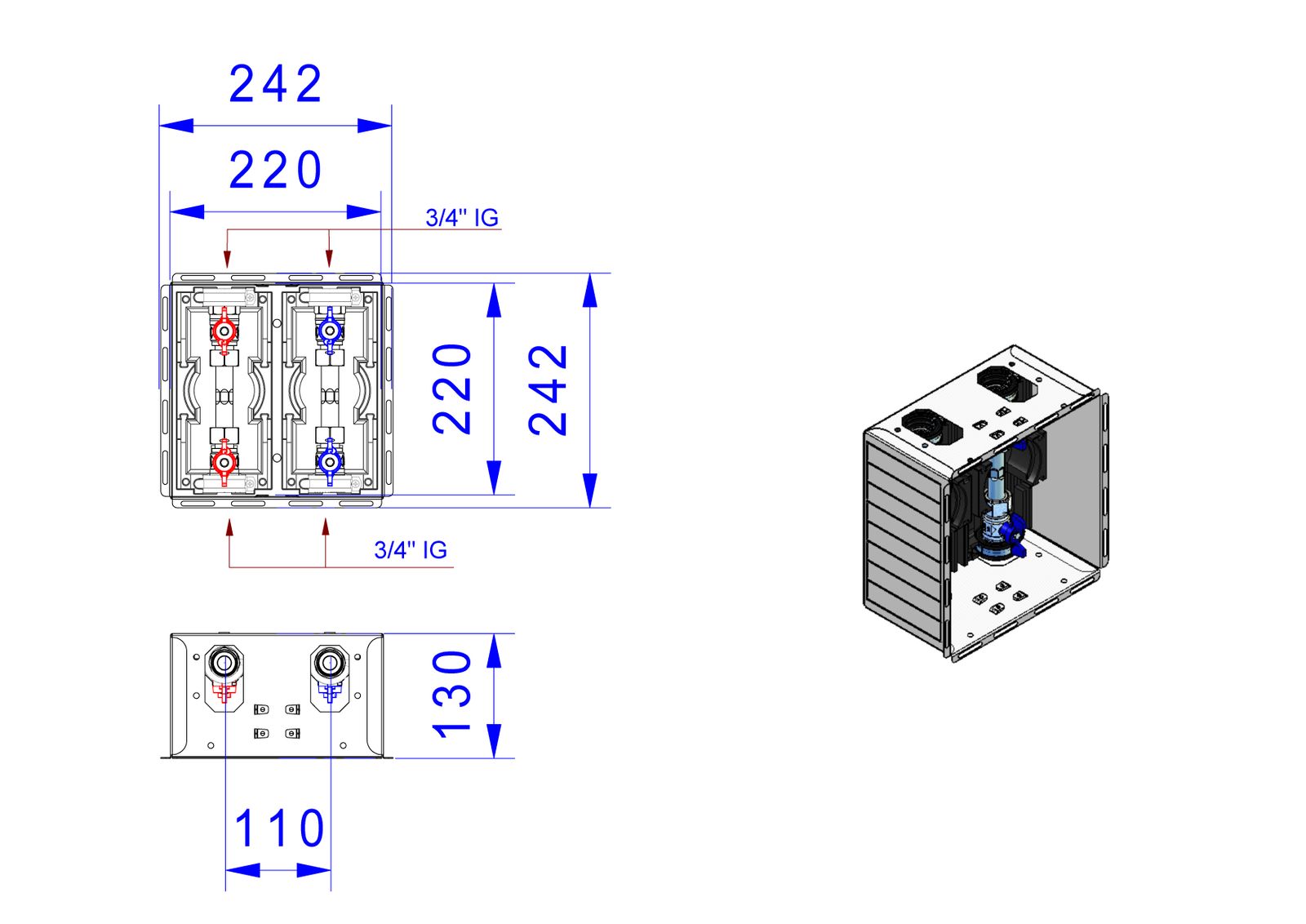 Strawa Wasserzarge W2-D, mit EPP-Wärmedämmung, Tiefe 130mm