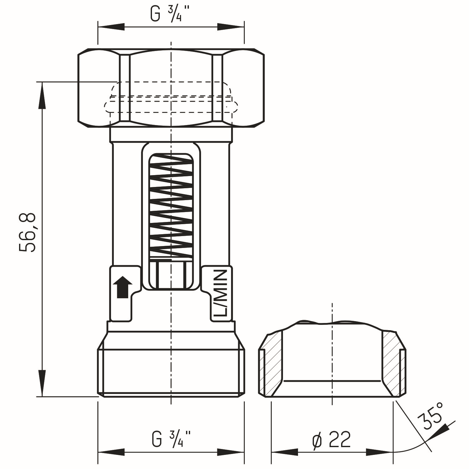 TACONOVA Durchflussmesser FLOMETER 0,6-2,4 I/min., G 3/4xR 3/4, Messing
