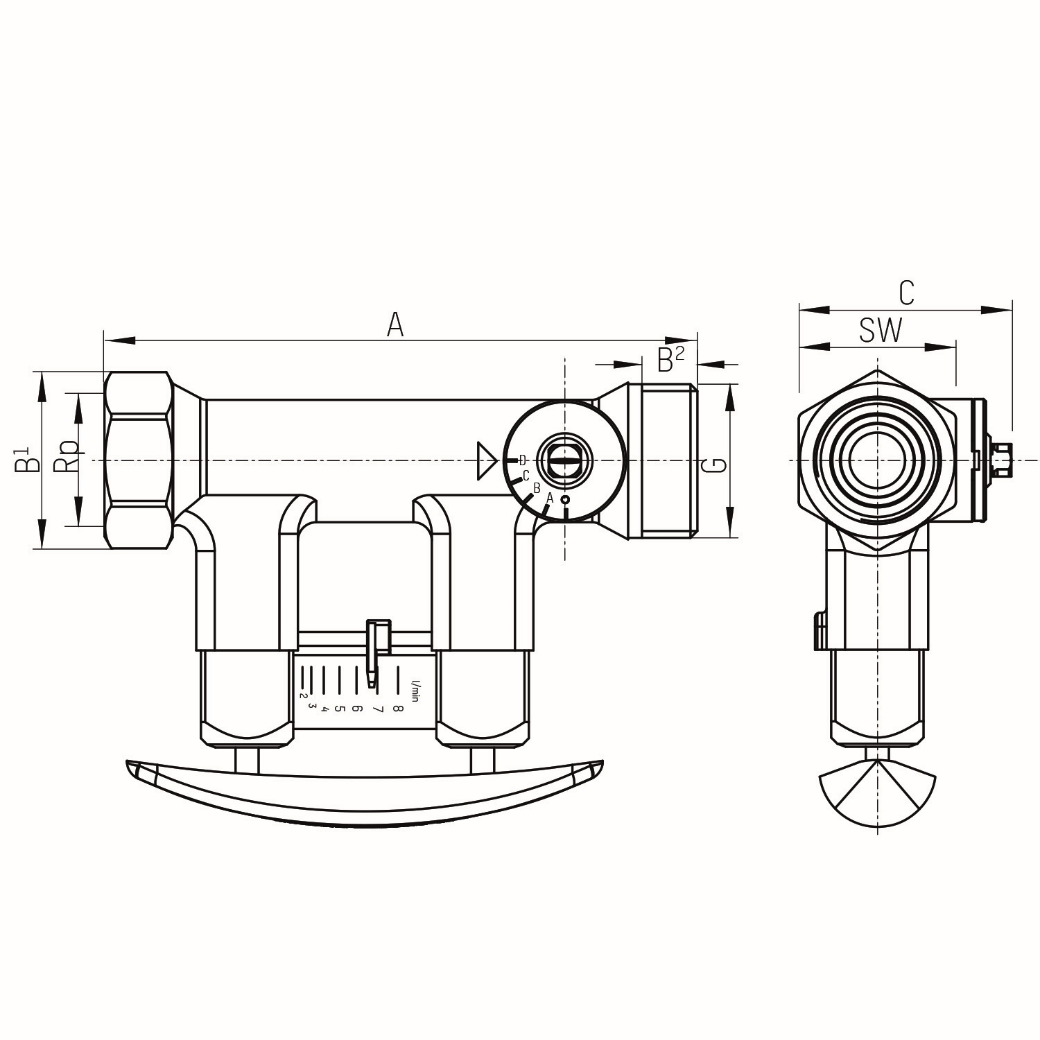 TACONOVA Abgleichventil-Set TacoSetter 1 1/4"IGx1 1/4" IG, 20-70 l/min, Messing