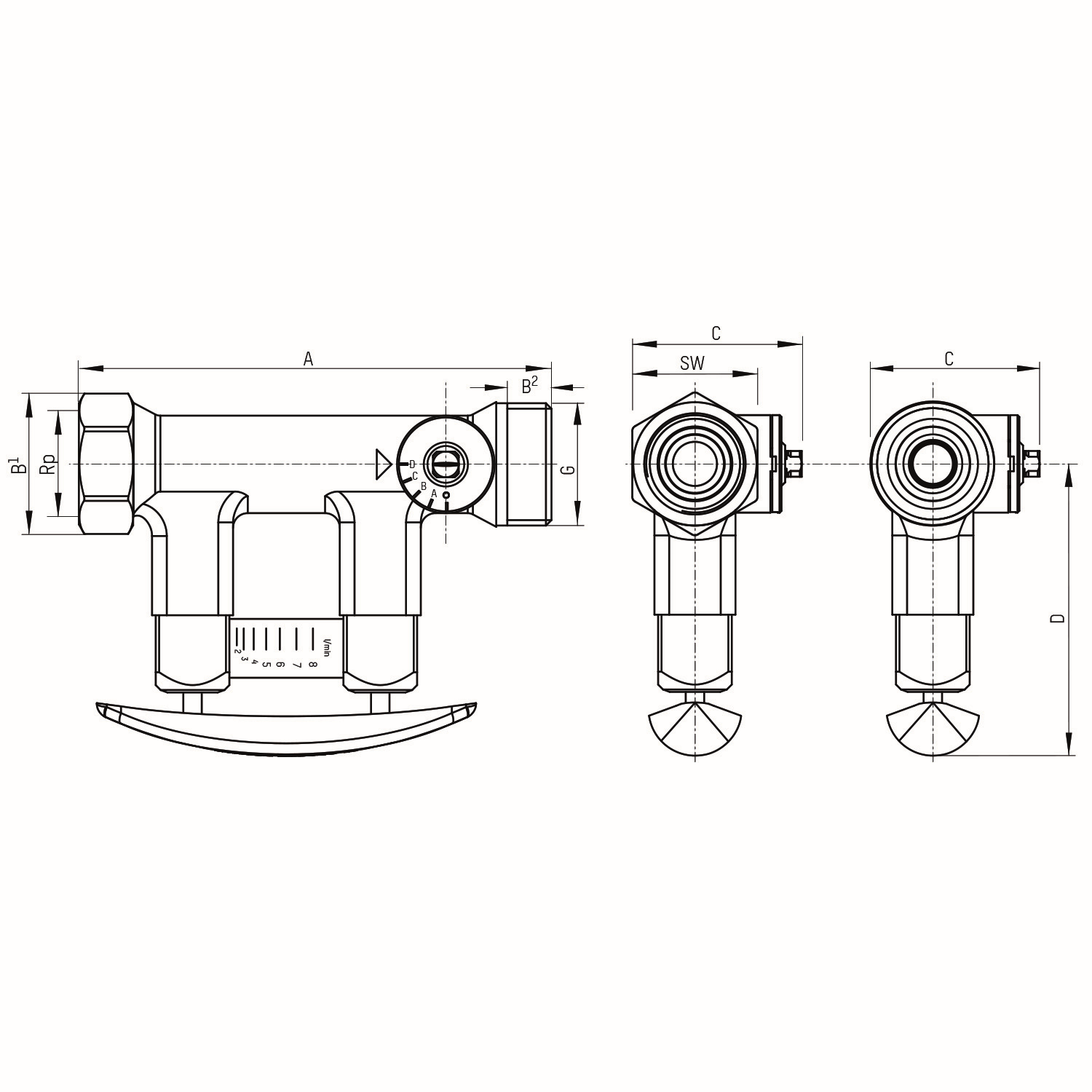 TACONOVA Abgleichventil SETTER Bypass Solar 185 DN 25, 1" IG x 1" IG, 10-40 l/min., Messing