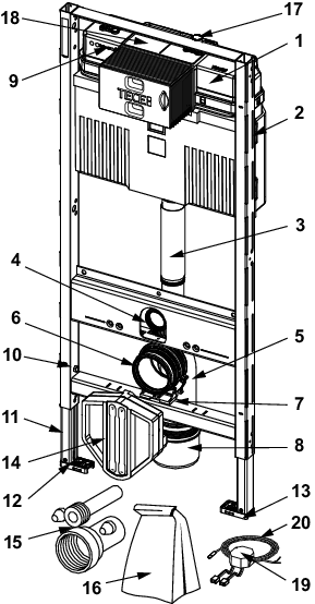 TECE WC-Modul TECEprofil 1120 mm, mit Uni-Spülkasten, mit integrierter Hygienespülfunktion Kaltwasser