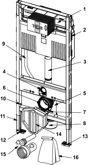 TECE WC-Modul TECEprofil 1120 mm, mit Spülkasten, Betätigung von vorne