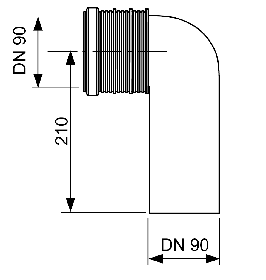 TECE WC-Anschlussbogen TECEprofil 90Grad, DN 90/90, PE-HD