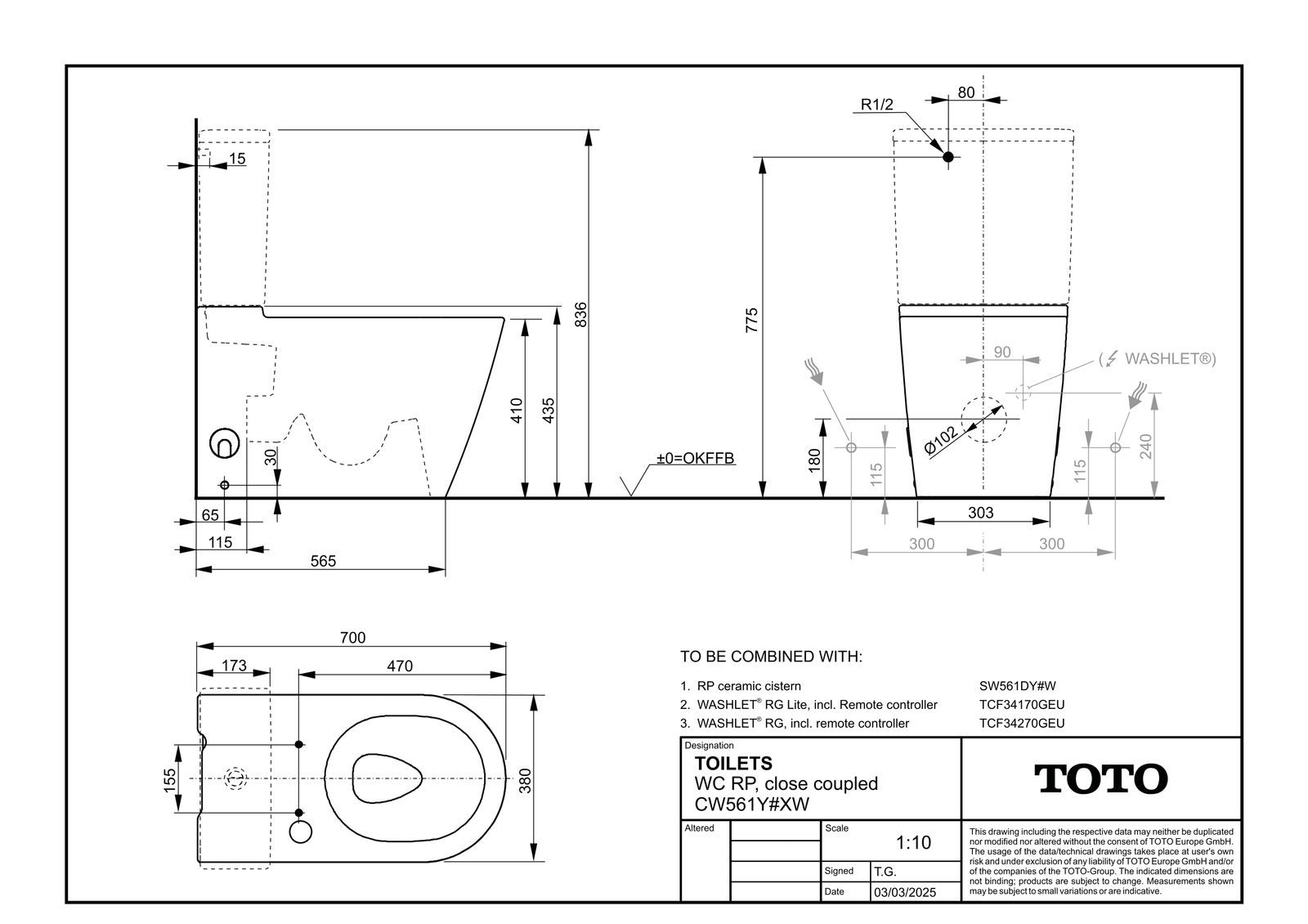 TOTO RP Stand-WC randlos weiß Tornado Flush Tiefspüler