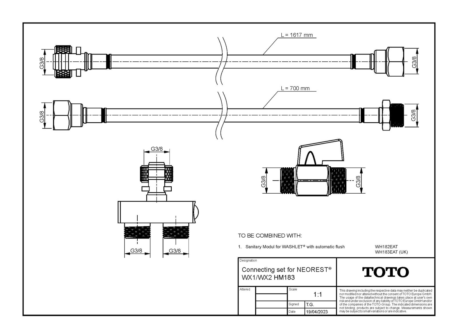 TOTO Anschlussset NEOREST WX1/WX2 für Vorwandelement