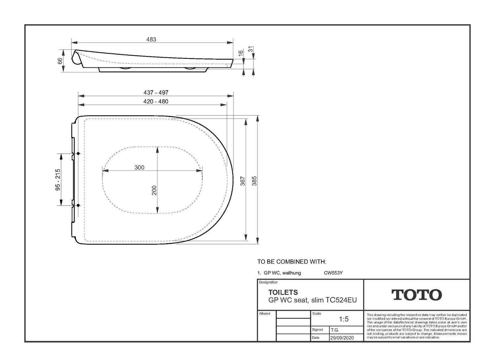 TOTO WC-Sitz GP 38,5x48,3x6,6cm, Absenkautomatik, abnehmbar, weiß