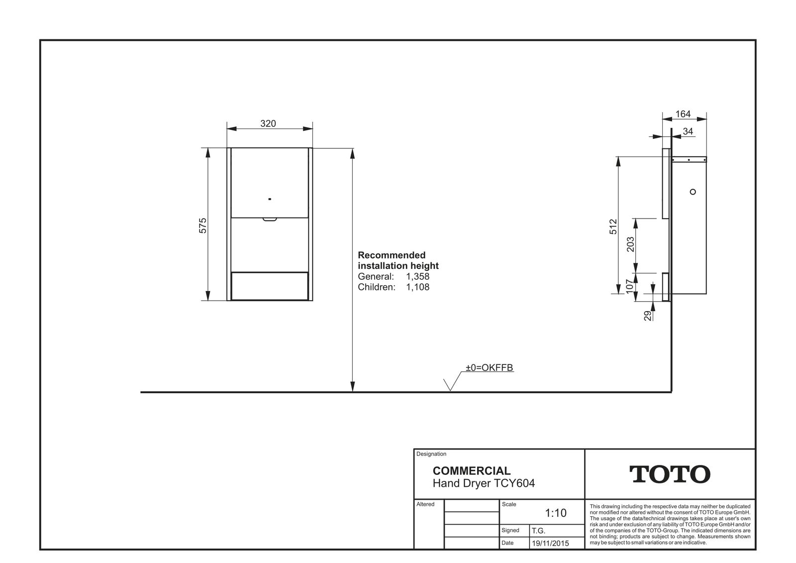 TOTO Händetrockner 32x16,4x57,5cm, UP, automatisch, silber