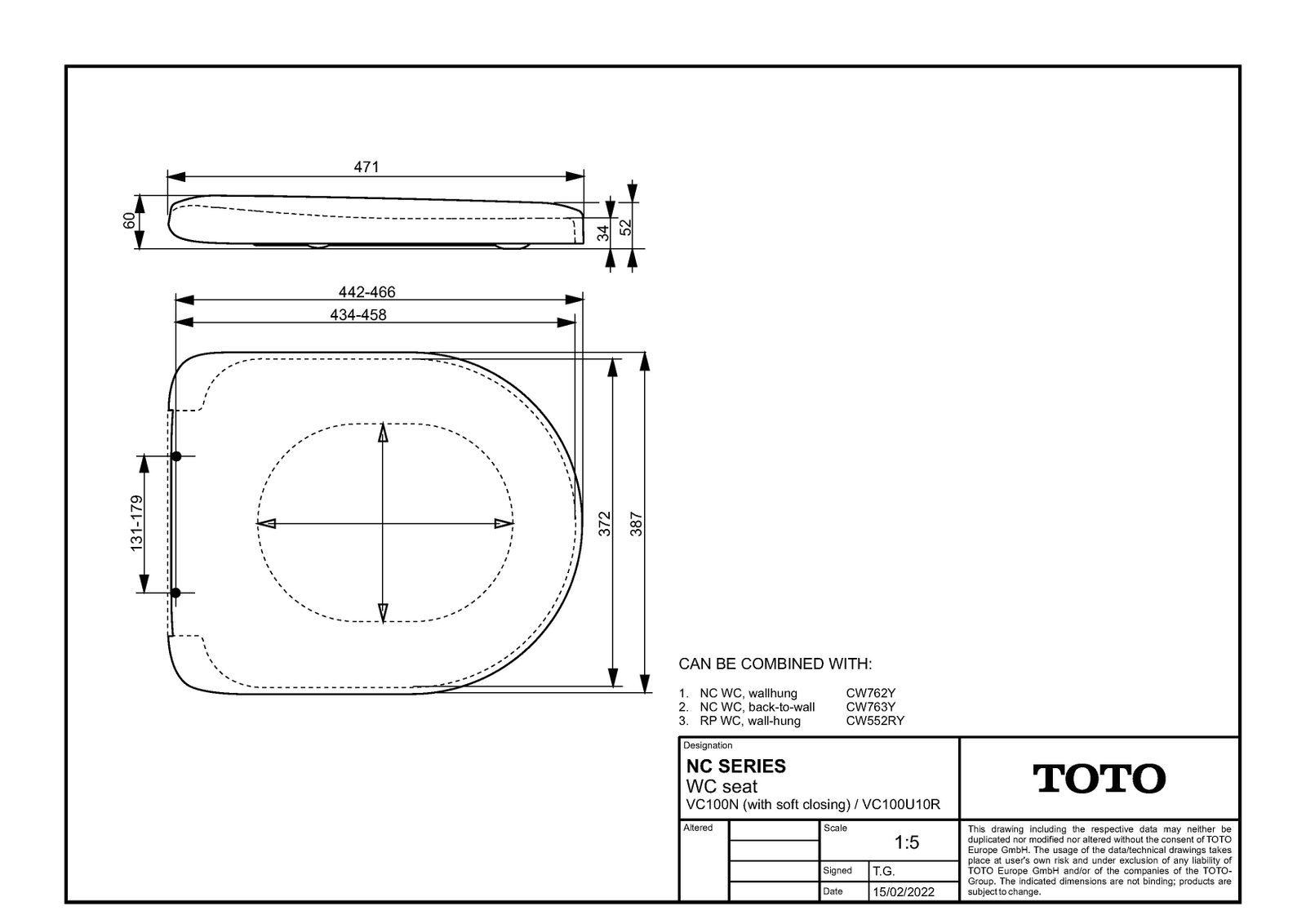 TOTO WC-Sitz NC 38,7x47,1x6cm, Absenkautomatik, abnehmbar, weiß