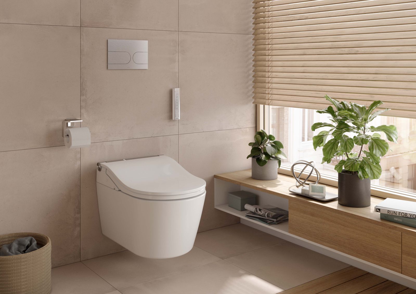 TOTO WC-Sitz-Aufsatz Washlet RW auto flush 39,1x 57,9x10,8cm, mit Fernbedienung für automatische Spülung, weiß