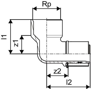 Uponor Press-Übergangswinkel 40 x Rp 1 1/2" IG, Messing verzinnt