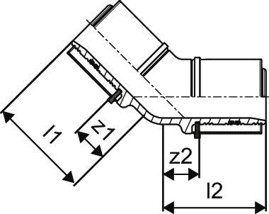 Uponor Press-Winkel 45°, 50 x 50 mm, Messing verzinnt