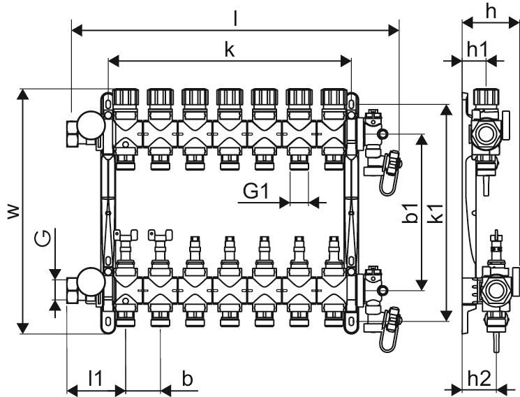 Uponor Heizkreisverteiler Vario M FM 14, G 3/4 Eurokonus, mit Durchflussmesser