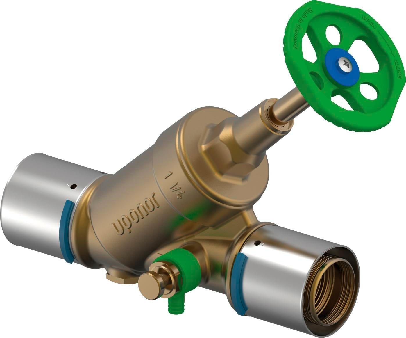 Uponor Schrägsitzventil S-Press PLUS 40 mm, Messing, mit Rückflussverhinderer