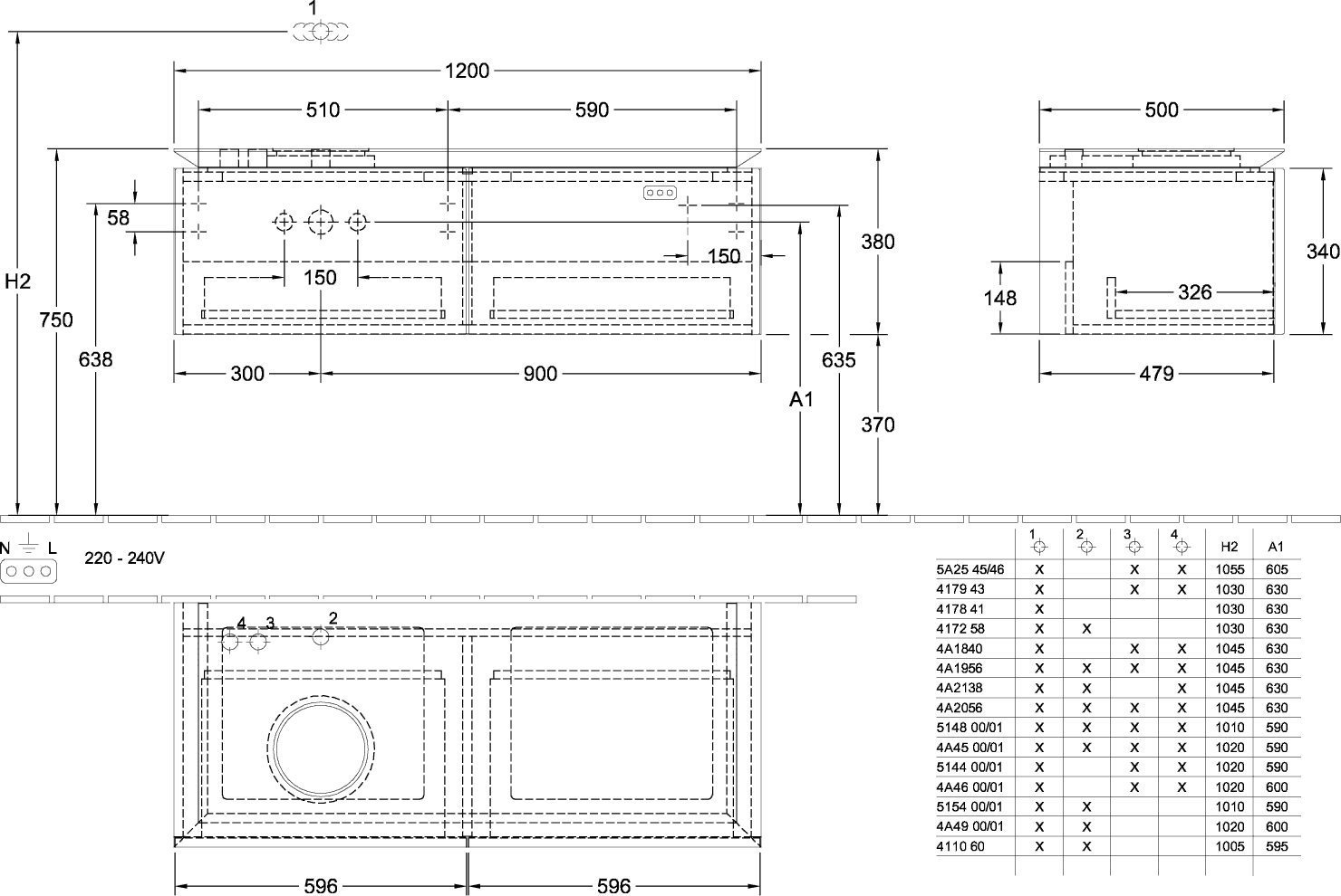 V&B Waschtischunterschrank Legato 120x38x50cm, Waschtisch links, mit LED-Beleuchtung, Soft Grey