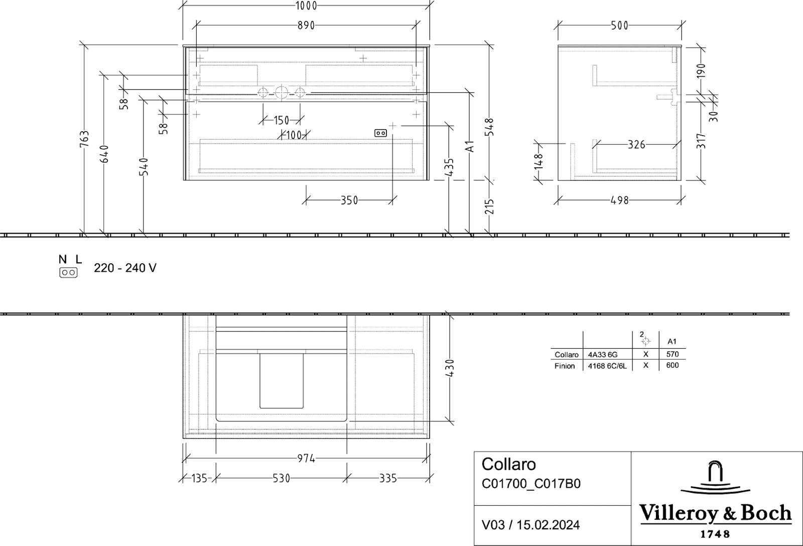 V&B Waschtischunterschrank Collaro 100x54,8x50cm, Waschtisch links, LED-Beleuchtung 7,3 W, white matt