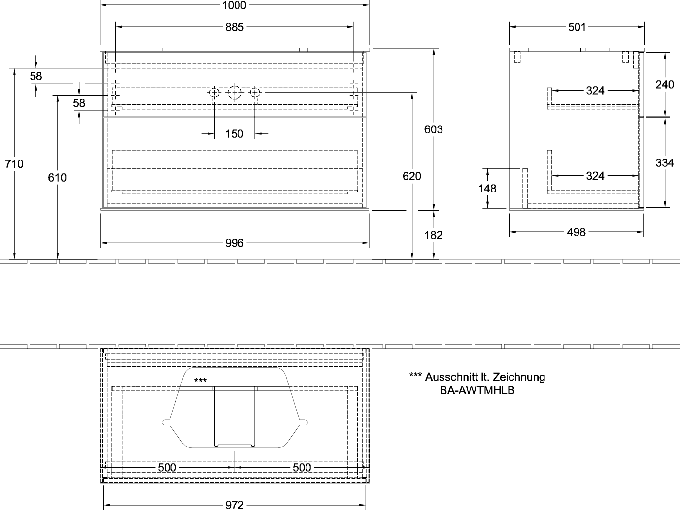 V&B Waschtisch-Unterschrank Finion 100x60,3cm, Abdeckplatte white matt, Peony Matt