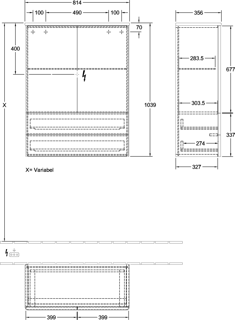 V&B Highboard ohne Frontstruktur Antao 81,4x103,9x35,6cm, Waschbeckenplattenfarbe Lack, black matt lacquer