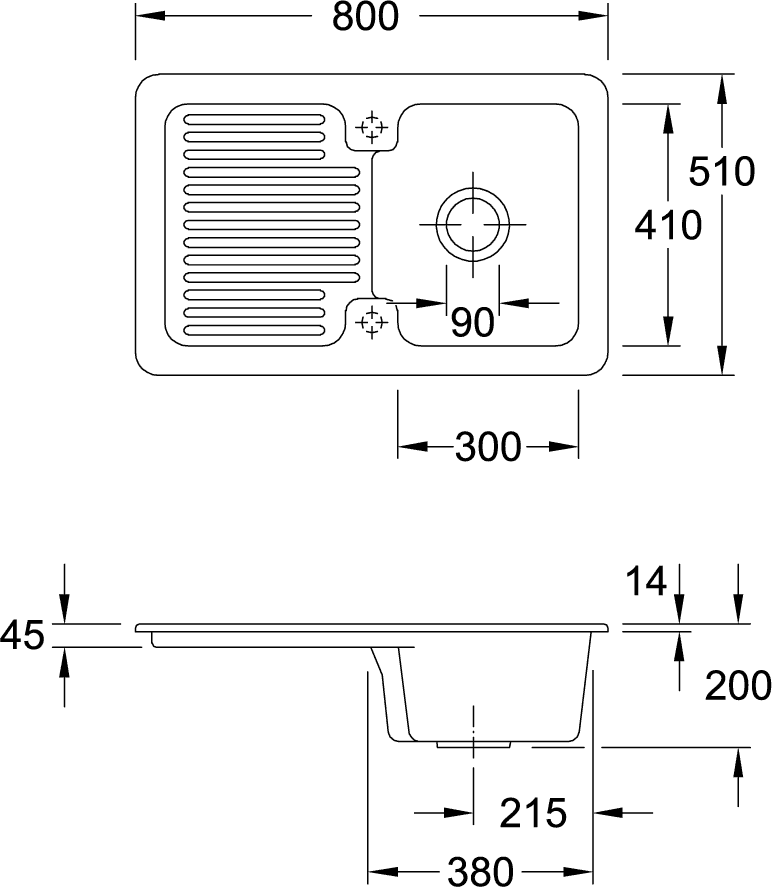 V&B Spüle Condor 45 mit Ablaufgarnitur, Excenterbetätigung, ebony CeramicPlus
