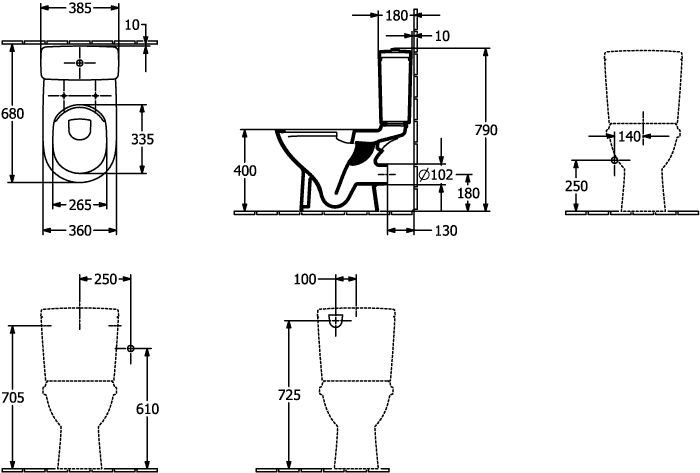 V&B Stand-Tiefspül-WC O.NOVO 36x67cm, Abgang waagerecht, für Kombination, weiß