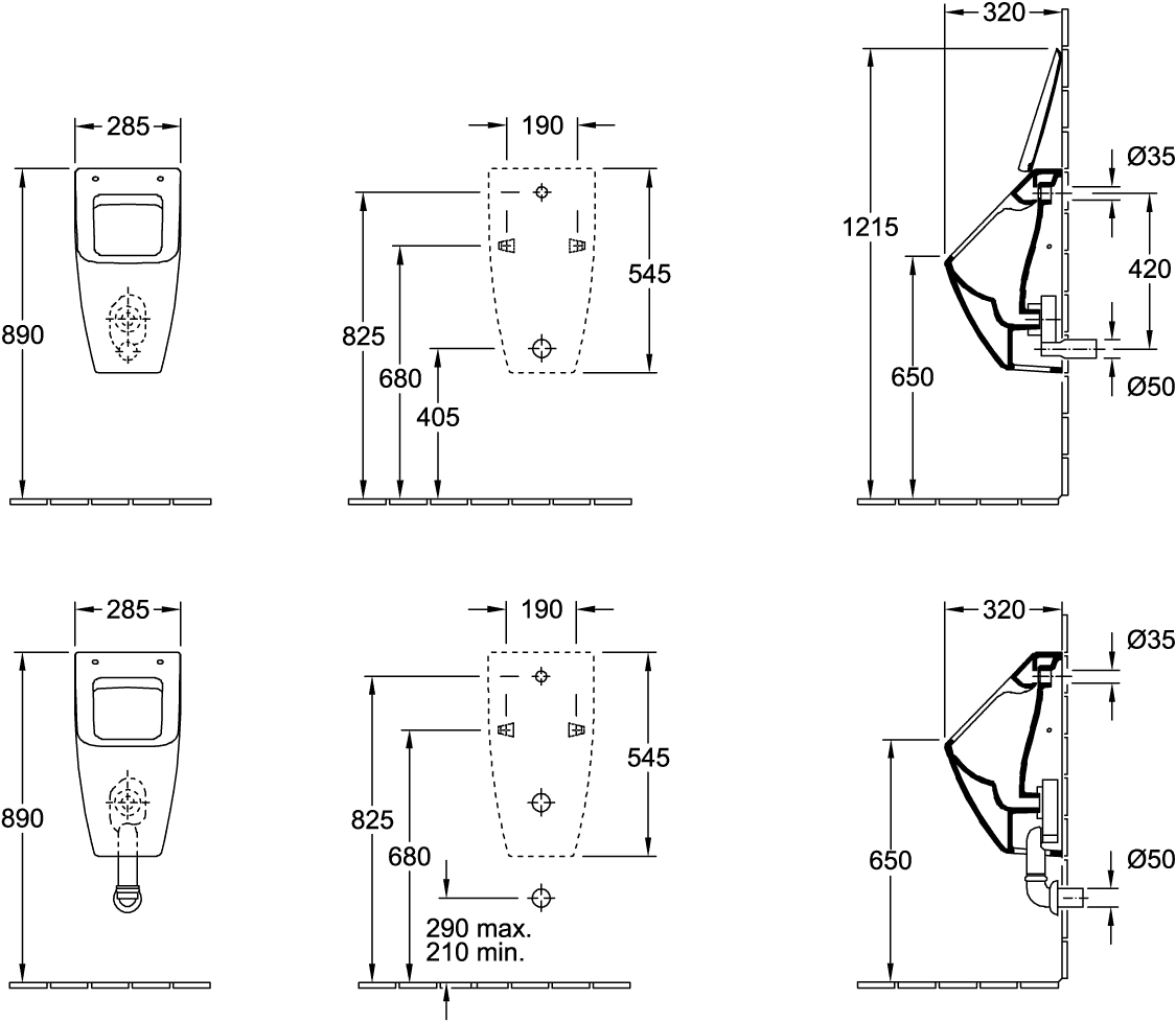 V&B Absaug-Urinal Venticello 28,5x54,5x31,5cm, für Deckel, Stone White C-plus
