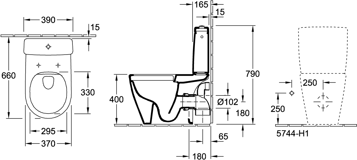 V&B Tiefspül-WC-Kombi AVENTO 37 x 64 cm, DirectFlush, bodenstehend, weiß