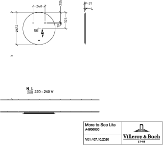 V&B Spiegel MORE TO SEE LITE 65 x 65 x 3,1 cm, 17,28 W, mit LED-Beleuchtung