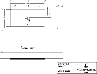 V&B Spiegel Subway 3.0 Aluminiumrahmen, 140 x 75 x 4,75 cm, schwarz matt/weiß matt