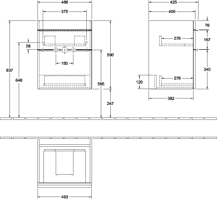 V&B Waschtisch-Unterschrank Venticello 46,6x59x42,5cm, Griff Copper, kansas oak