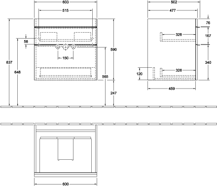 V&B Waschtisch-Unterschrank Venticello 60,3x59x50,2cm, Griff Copper, stone oak