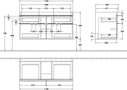 V&B Waschtisch-Unterschrank Venticello 115,3x59x50,2cm, Griff White, kansas oak