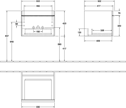 V&B Waschtisch-Unterschrank Venticello 55,3x42x50,2cm, Griff White, stone oak