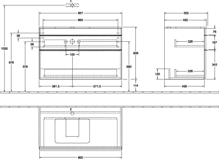 V&B Waschtisch-Unterschrank Venticello 95,7x60,6x50,2cm, Waschtisch links, Griff White, stone oak