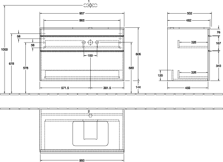 V&B Waschtisch-Unterschrank Venticello 95,7x60,6x50,2cm, Waschtisch rechts, Griff Chrom, kansas oak