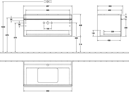 V&B Waschtisch-Unterschrank Venticello 95,7x43,6x50,2cm, Waschtisch mittig, Griff Chrom, kansas oak