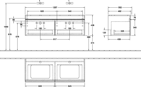 V&B Waschtisch-Unterschrank Venticello 125,7x43,6x50,2cm, Griff Chrom, kansas oak