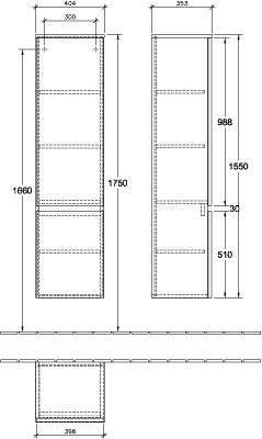 V&B Hochschrank Legato 40x155x35cm, Anschlag rechts, Kansas Oak