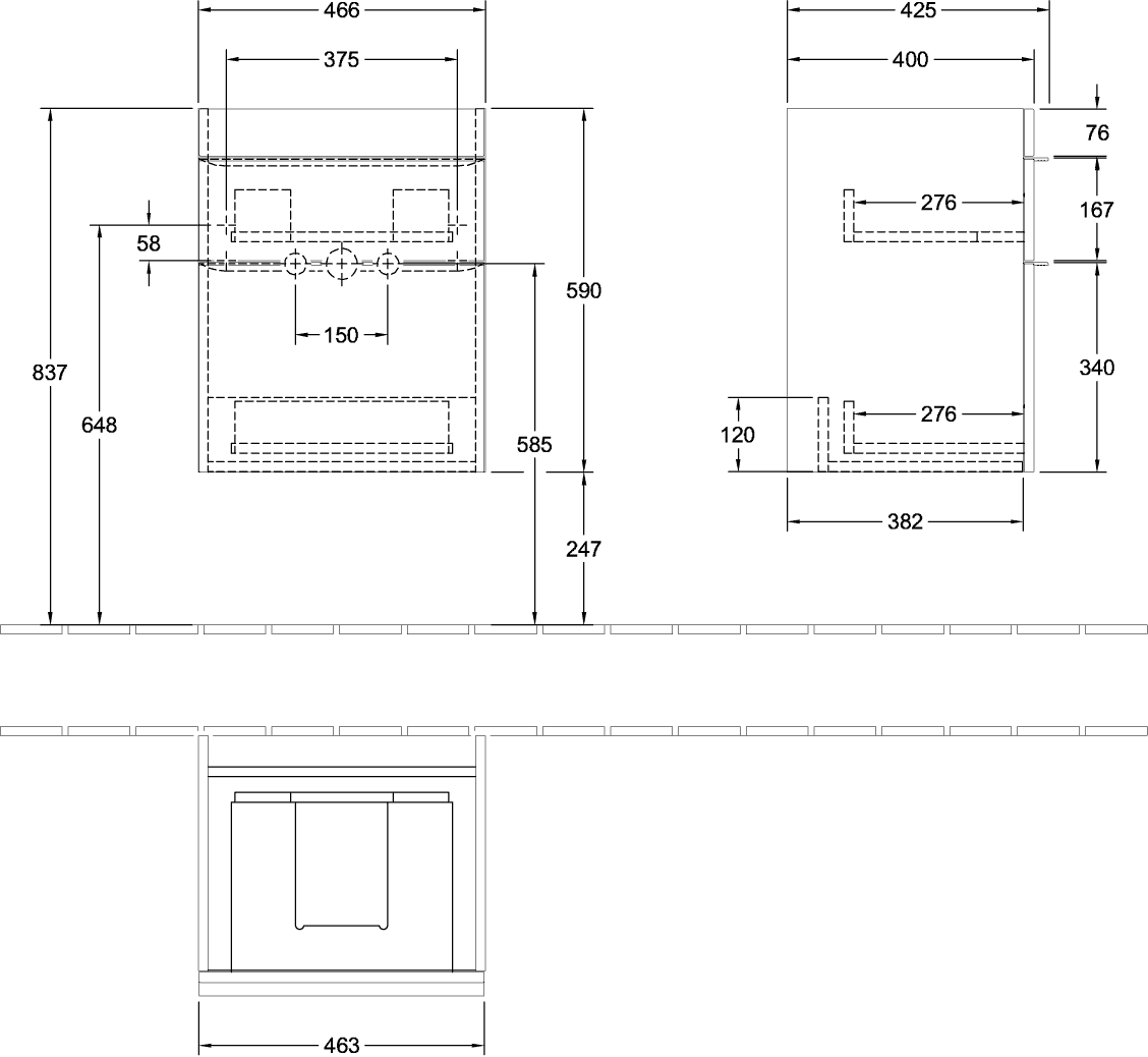 V&B Waschtisch-Unterschrank Venticello 46,6x59x42,5cm, Griff Copper, kansas oak