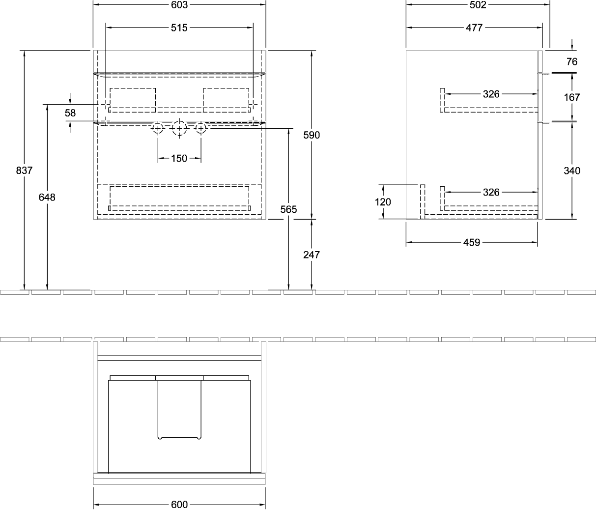 V&B Waschtisch-Unterschrank Venticello 60,3x59x50,2cm, Griff Copper, stone oak