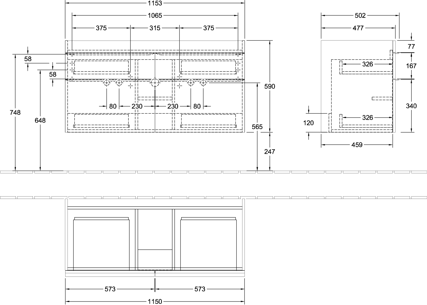 V&B Waschtisch-Unterschrank Venticello 115,3x59x50,2cm, Griff White, kansas oak