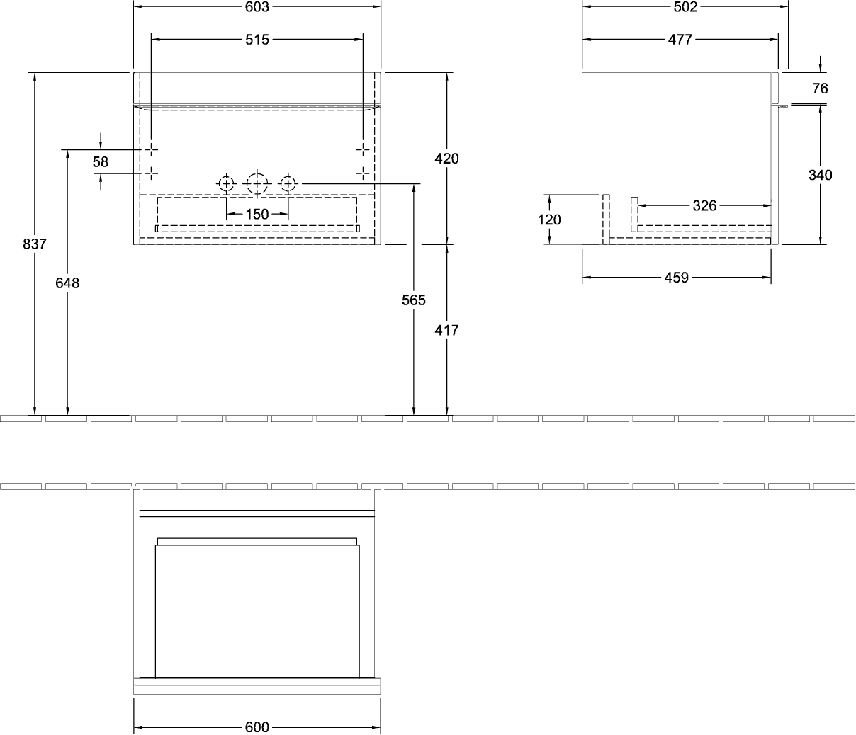 V&B Waschtisch-Unterschrank Venticello 60,3x42x50,2cm, Griff Chrom, stone oak