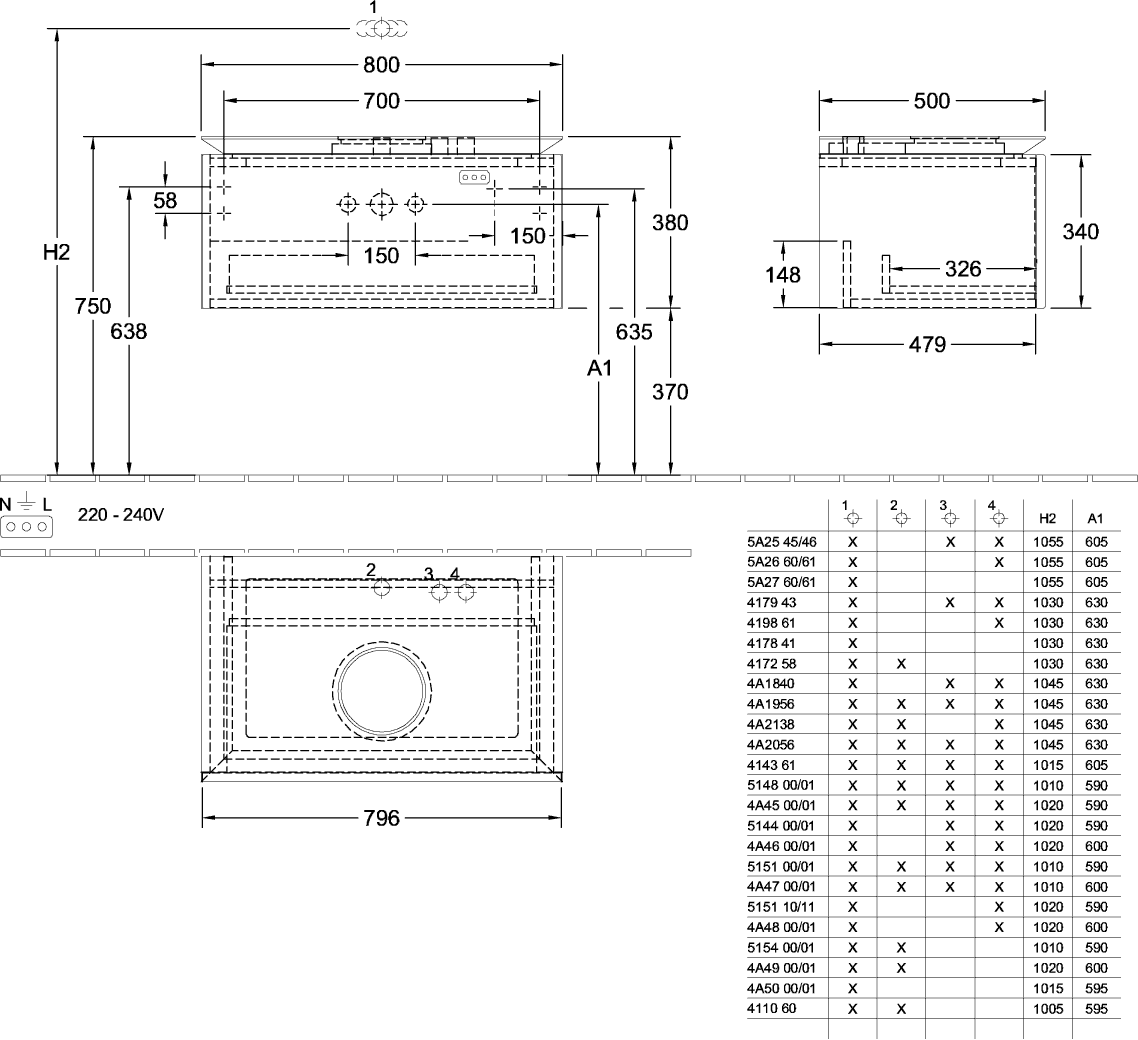 V&B Waschtischunterschrank Legato 80x38x50cm, Waschtisch mittig, Kansas Oak