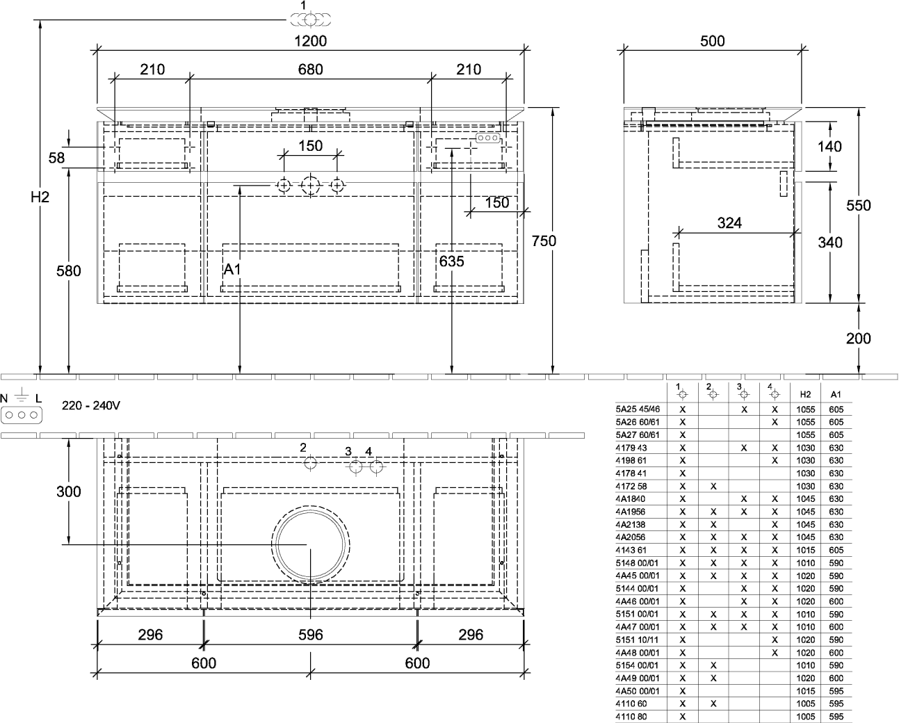 V&B Waschtischunterschrank Legato 120x55x50cm, Waschtisch mittig, mit LED-Beleuchtung, Glossy Grey