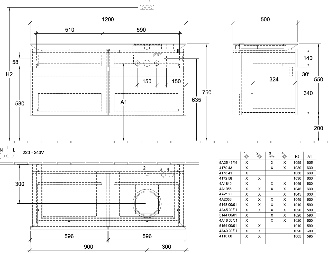 V&B Waschtischunterschrank Legato 120x55x50cm, Waschtisch rechts, mit LED-Beleuchtung, Glossy White